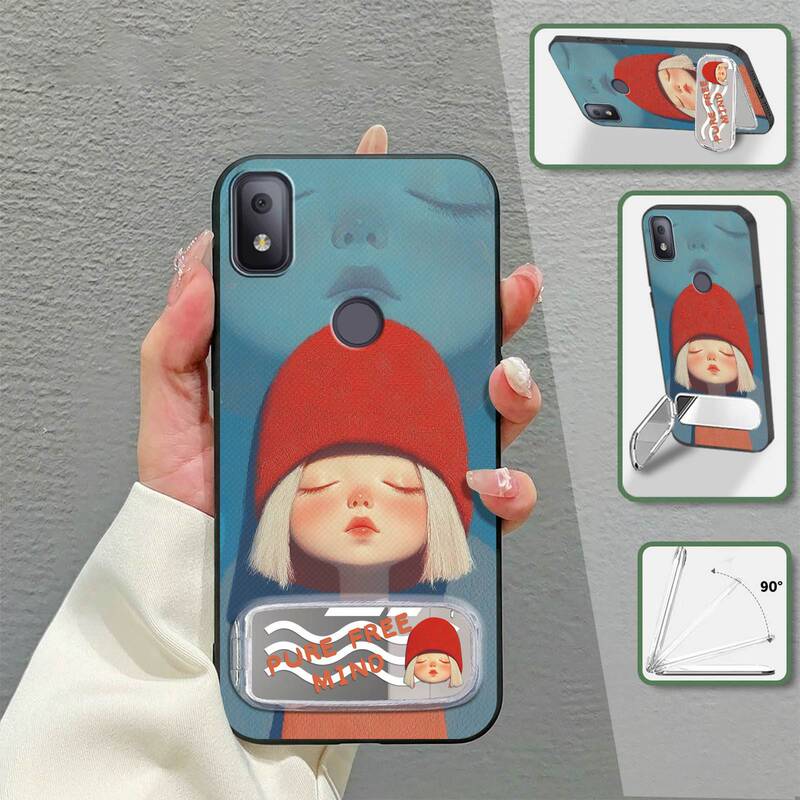 Suitable for Tcl Mobile Phone Cases, Digital Youthful Solid Color Stand, Textured Full-Edge Silicone, Unisex Anime Trendy Style