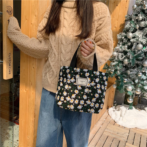 11262 INS Korean style sweet embroidered daisy flower handbag snack storage lunch bag hand mommy bag