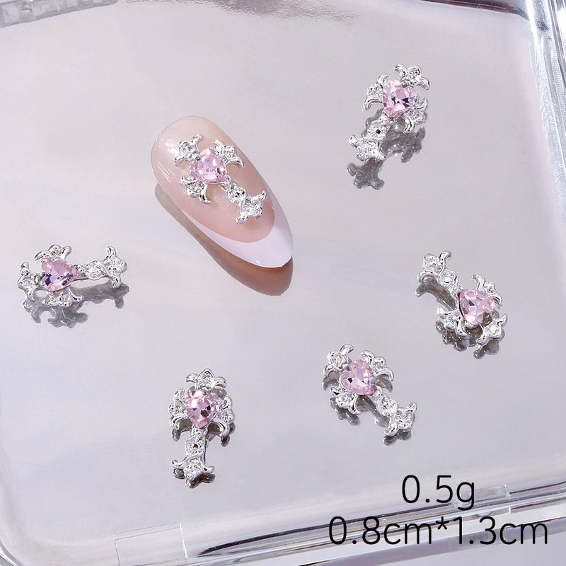 爆款蝴蝶结美甲饰品轻奢少女粉钻合金十字架爱心钥匙指甲装饰配件|undefined