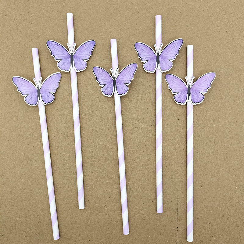 Tarjetas de mariposa desechables biodegradables para postres de té de leche bar de cóctel de paja decorativa