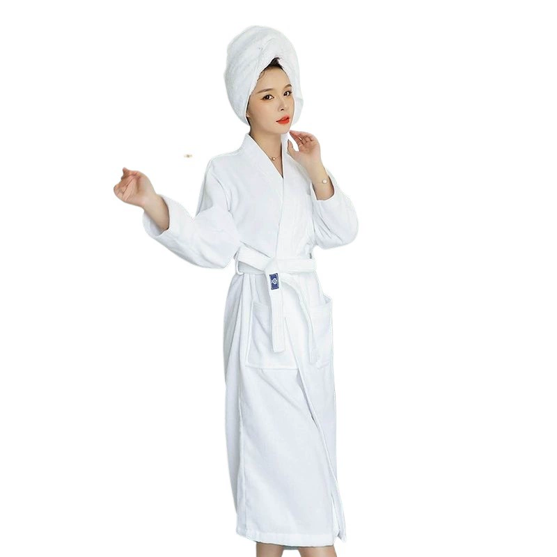 Cotton white long bathrobe, bath towel, water absorbent