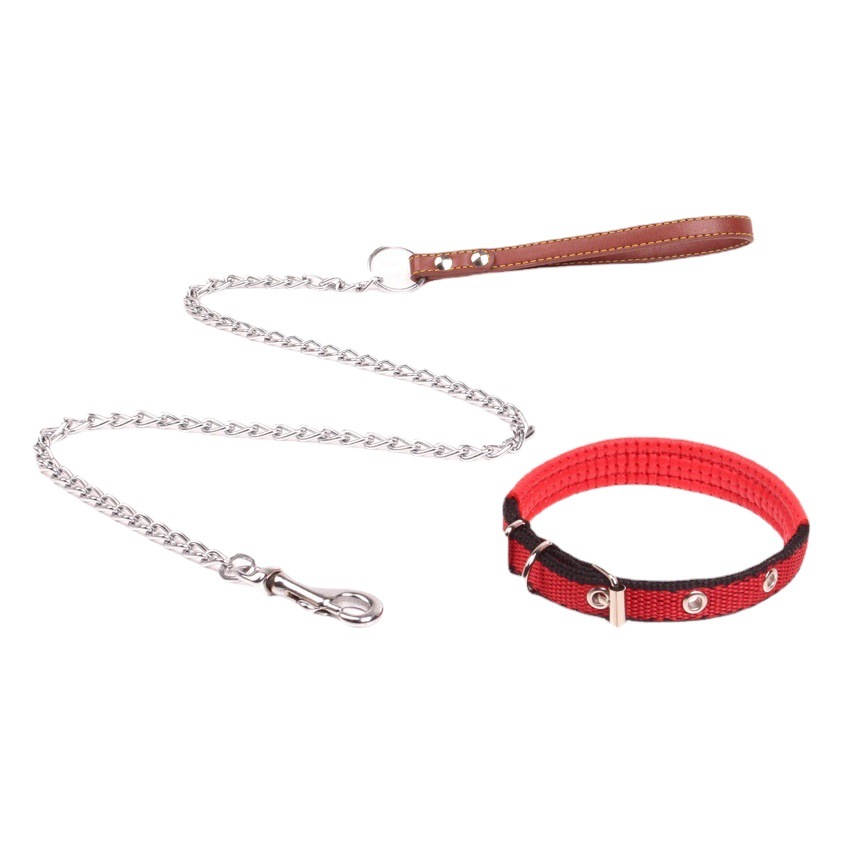 Amazon suministros para mascotas al por mayor cuerda de perro de metal cadena de hierro PU collar de cadena de perro correa de perro