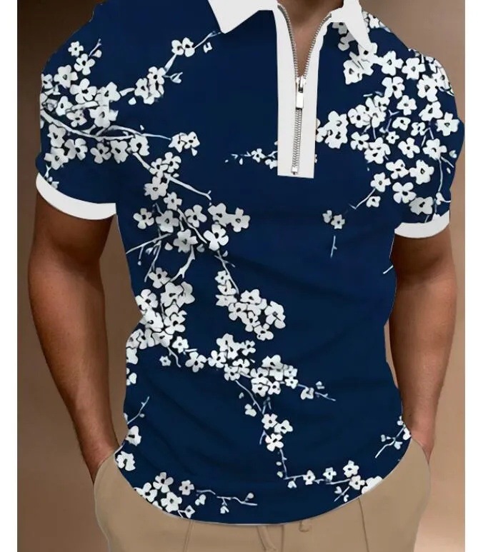 Camisa POLO con cremallera de manga corta transpirable de malla suelta de vacaciones de verano para hombres 2024 venta caliente impresión digital 3D