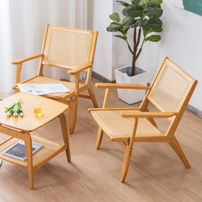 Silla de ocio de ratán de bambú con apoyabrazos, balcón doméstico con silla de respaldo, sofá al aire libre, sillón reclinable, nuevo estilo