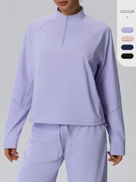 European and American style sportswear, lightweight and quick-drying waffle knit stand-up collar half-zip sweatshirt, autumn and winter long-sleeve casual top 62533