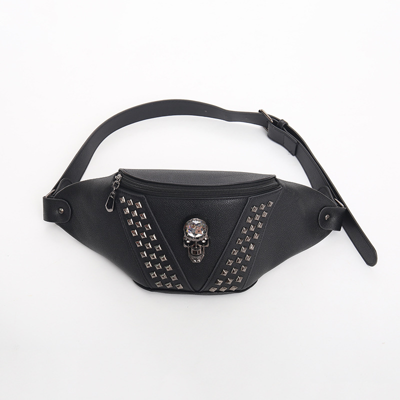Distinctive Creative Rivet Skull Chest Bag Shoulder Bag 2024 New PU Men's Waist Bag Fashion Simple Crossbody Bag