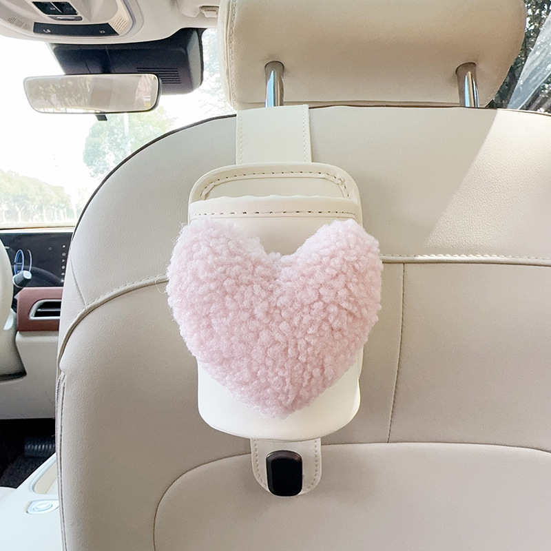 Car cup holder/beverage holder: Qìchē with Cup - beige-leather-cup-holder-with-hook-pink-heart