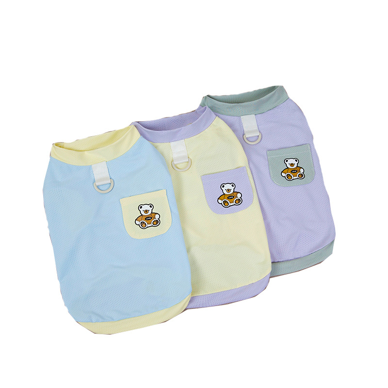 Primavera y verano perro lindo macaron bolsillo oso camiseta perro pequeño y mediano peluche bichón gato mascota ropa