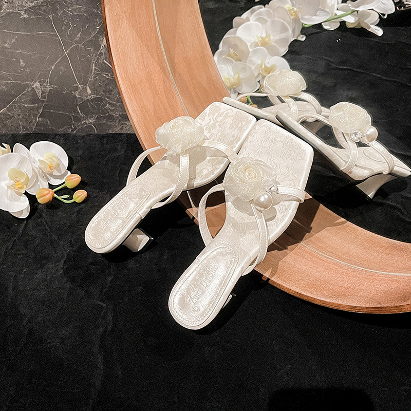 Women's Rhinestone Square-toed Sandals Heeled Fairy Style Shoes_voghion.com