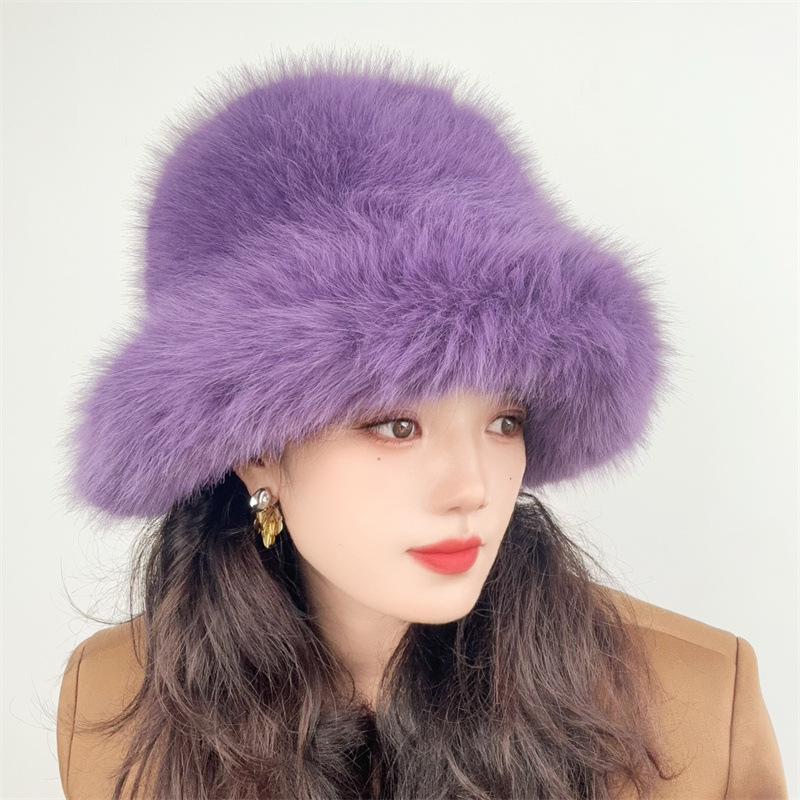 Lyxig vinter bucket hat i fuskpäls unisex_voghion.com