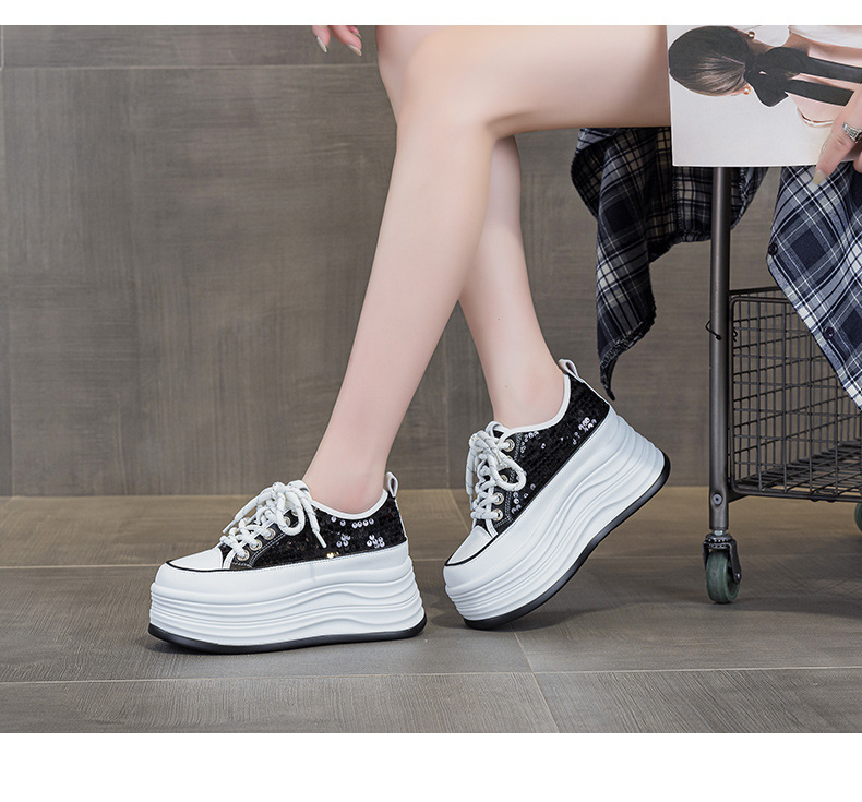 Giày sneaker nữ đế dày tăng chiều cao ẩn sequin hè 2026 — M2855 màu hồng, M2855 Màu đen, M2855 màu be chi tiết 11