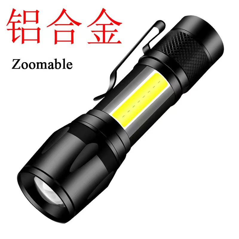 Mini luz fuerte transfronteriza pequeña linterna portátil luz lateral al aire libre hogar recargable LED zoom luz de trabajo de largo alcance