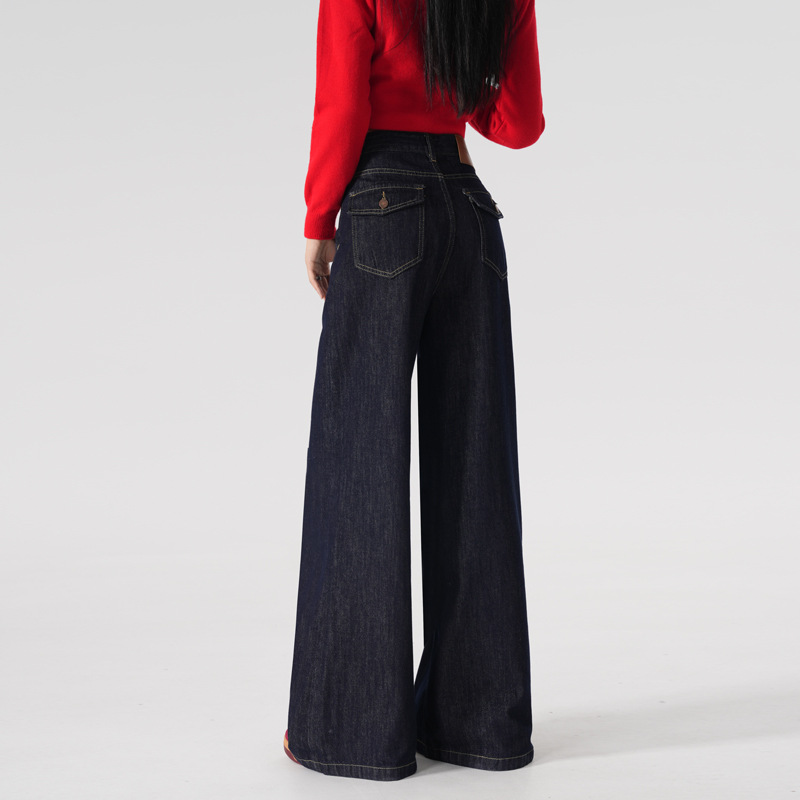 높은 허리 넓은 다리 청바지 여성의 가을과 겨울 새로운 느슨한 올매치 스트레이트 매달려 캐주얼 바지