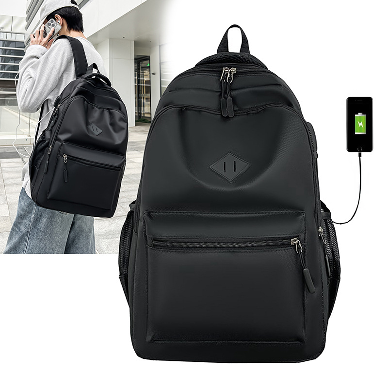 Moda al por mayor mochila de tela de Oxford nueva mochila simple de gran capacidad para estudiantes de secundaria mochila comercial USB