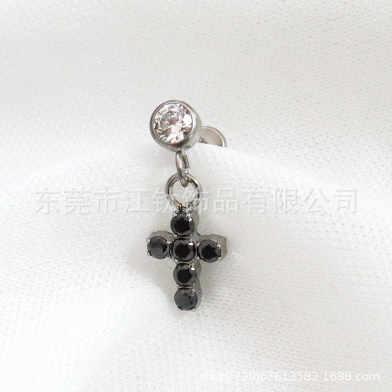 F136 Titanium Stud Earring Cylindrical Cross Pendant Inlaid 5A Zircon G23 Titanium Alloy Body Piercing Ear Bone Stud detail image 14
