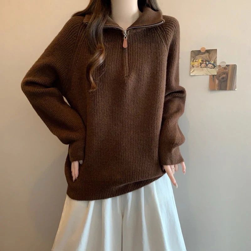 Half-Zip Turtleneck Sweater for Women, Spring and Autumn, Plus Size, Base Layer, New Slimming, New Warm Top