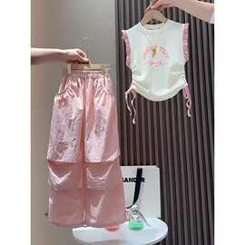女童2026夏季新款套装洋气女宝宝薄款甜酷飞袖哈伦裤工装裤两件套