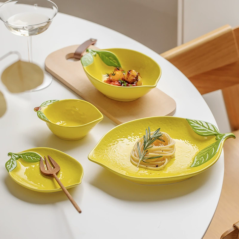 Ceramic lemon tableware set for children, cute lemon design, for home and elementary school