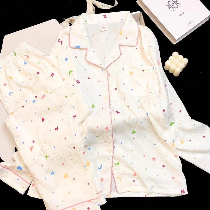 Pijamas de primavera y otoño al por mayor transfronterizos de estrellas y luna dulces pantalones cardigans de manga larga se pueden usar con un conjunto de ropa de casa