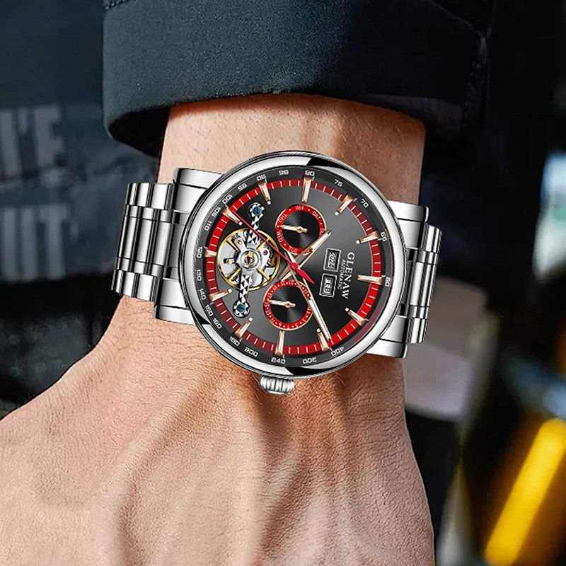 Đồng hồ nam automatic skeleton lộ máy, chống nước, dây thép không gỉ — 8678 Vòng tròn vàng Mặt vàng Vỏ bạc Dải thép bạc, 8678 vòng trắng mặt xám vỏ bạc đai thép bạc, 8678 Vòng tròn đỏ Mặt xám Vỏ bạc Dải thép bạc