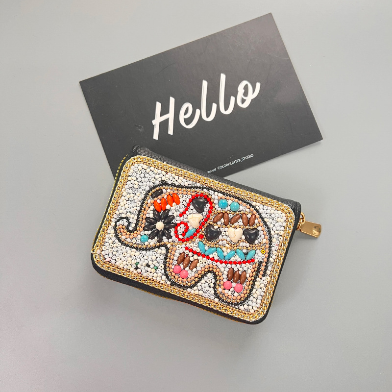2024 nuevo estilo estilo étnico retro tarjear bolso de un solo tirón de cuentas de arroz hecho a mano bolso de mujer mini tarjeta de almacenamiento