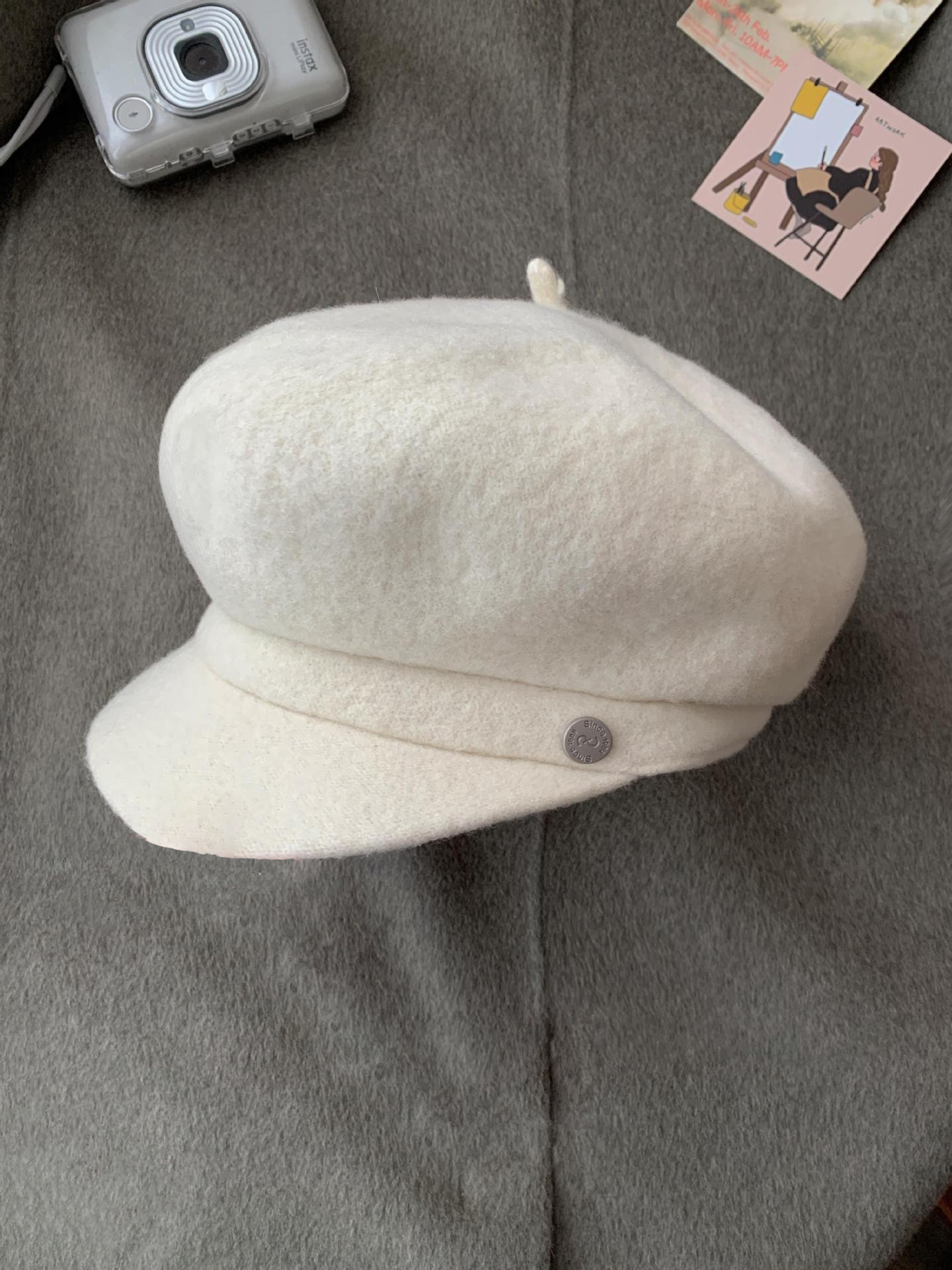 Coreana de lana de estilo libre Boina de niños invierno cautivo temperamento gorra gorra gorra pintora británica retro