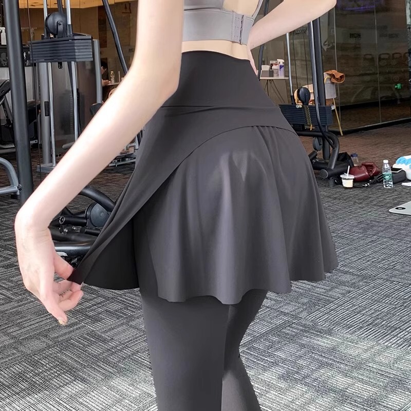 瑜伽裤女假两件裤裙高腰提臀紧身防走光鲨鱼裤普拉提大码健身裤|undefined