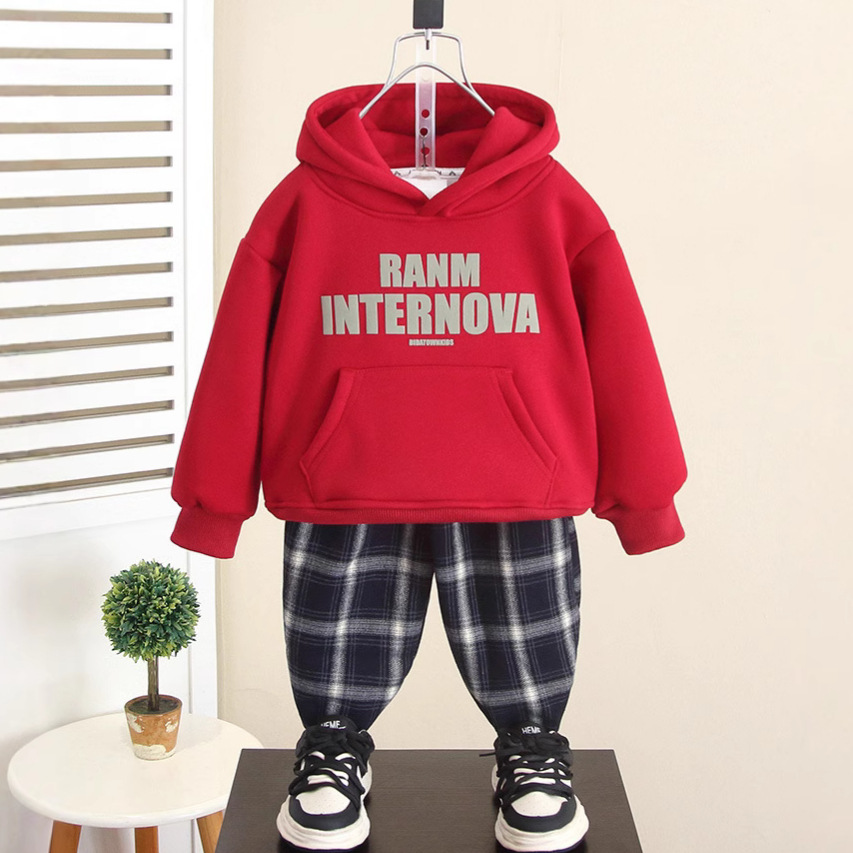 6494 traje de suéter para niños más terciopelo engrosamiento ropa de invierno para niños 2025 otoño e invierno nuevo suéter de bebé de dos piezas