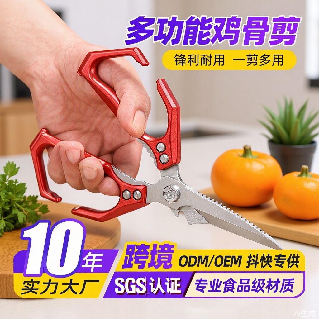 New Sk5 King Kong Scissors Stainless Steel Multifunctional Kitchen Scissors Powerful Chicken Bone Household Scissors All Steel Large Scissors