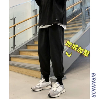 2021冬季ins港风加绒加厚运动裤男韩版潮流学生束脚休闲直筒卫裤