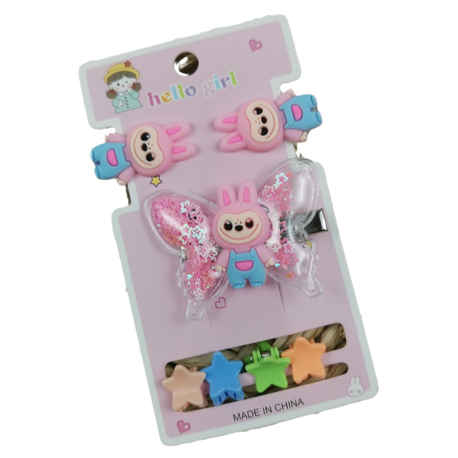 Dibujos animados de tela Rab con lentejuelas y lazos no dañan el pelo clip de paño de paño Rab con broche mini para pinzas infantiles image 6