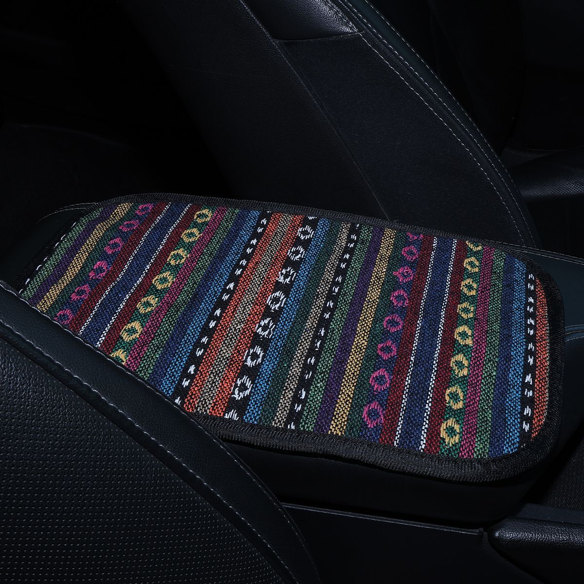 All-season universal armrest box mat, ethnic style fabric, breathable linen, non-slip central armrest box cover, cross-border Amazon