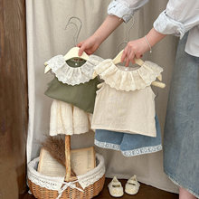 宝宝夏季薄款纯棉背心2025新款韩版女童洋气蕾丝娃娃领无袖上衣潮