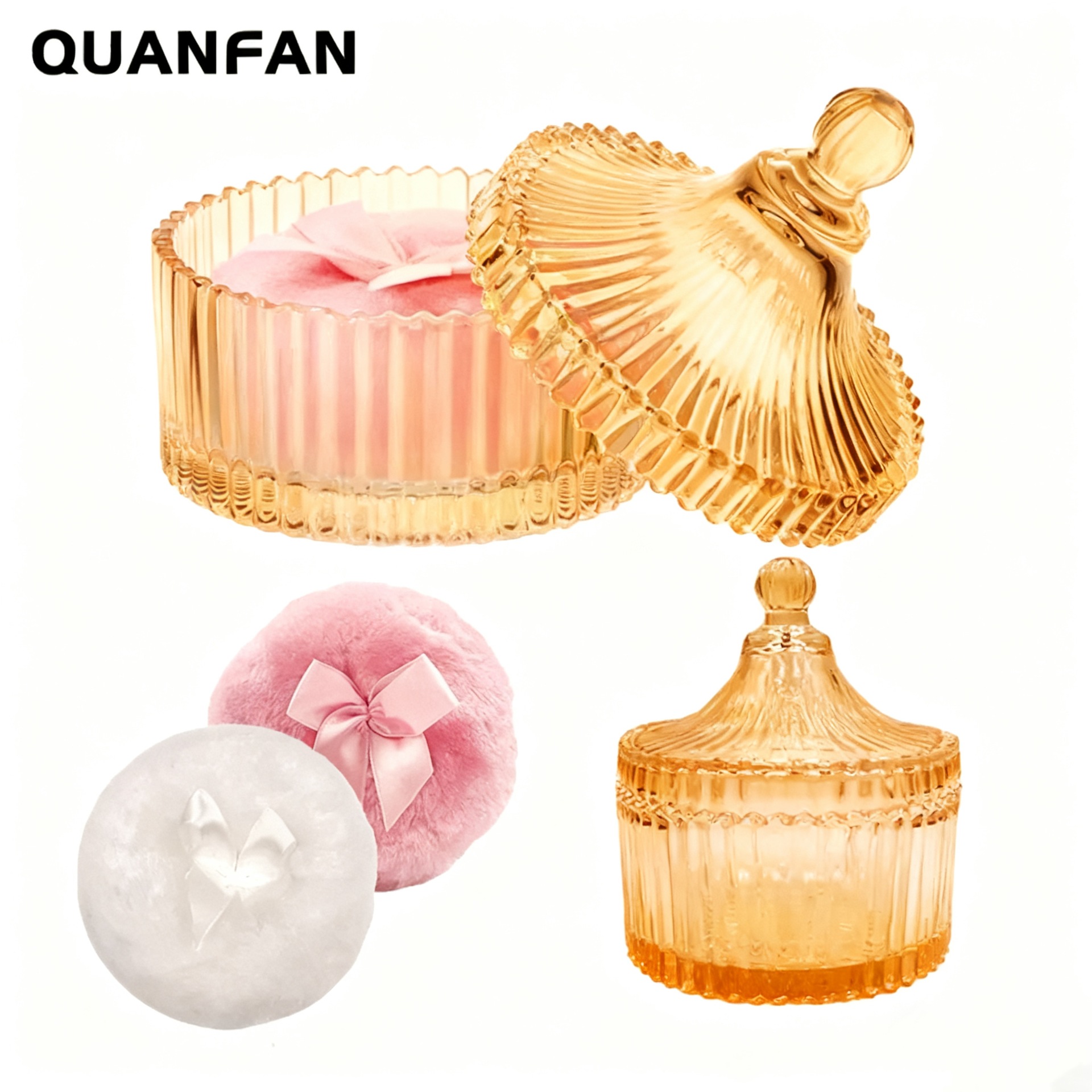 跨境玻璃合装立绒长毛粉色蝴蝶花粉扑爽身粉扑散粉扑化妆扑干粉扑