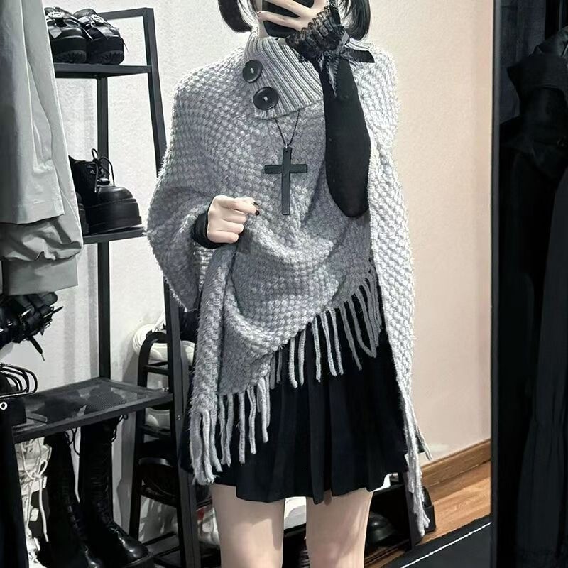 Korean-Style Atmospheric Tassel Shawl Cape Knit Sweater, Slimming, Unique, Young and Fashionable Pullover Sweater for Women Korean-Style Atmospheric Tassel Shawl Cape Knit Sweater, Slimming, Unique, Young and Fashionable Pullover Sweater for Women