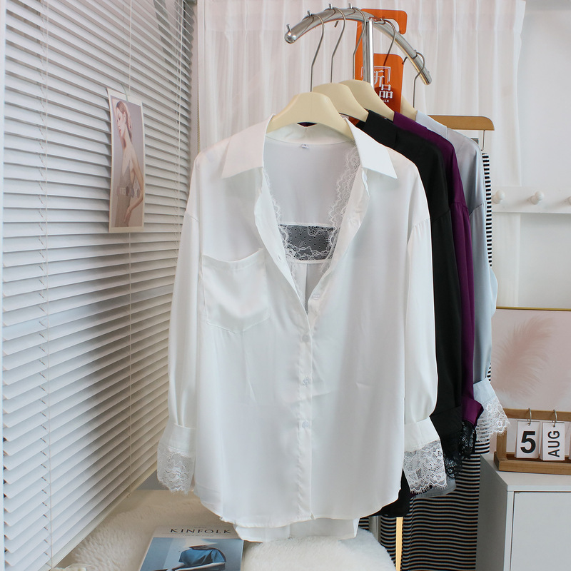 Light Luxury Style~French Lace Chiffon Shirt for Women Spring and Summer Light Long-Sleeved Sun Protection Shirt with Cut Out Back Light Luxury Style~French Lace Chiffon Shirt for Women Spring and Summer Light Long-Sleeved Sun Protection Shirt with Cut Out Back