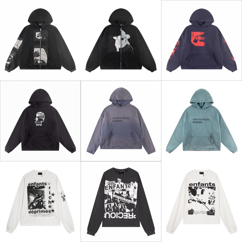 5 New Models of Erd "Melancholic Rich Kid" Washed and Distressed Letter-Print Oversized Pullover Hooded Sweatshirt for Men and Women 5 New Models of Erd "Melancholic Rich Kid" Washed and Distressed Letter-Print Oversized Pullover Hooded Sweatshirt for Men and Women