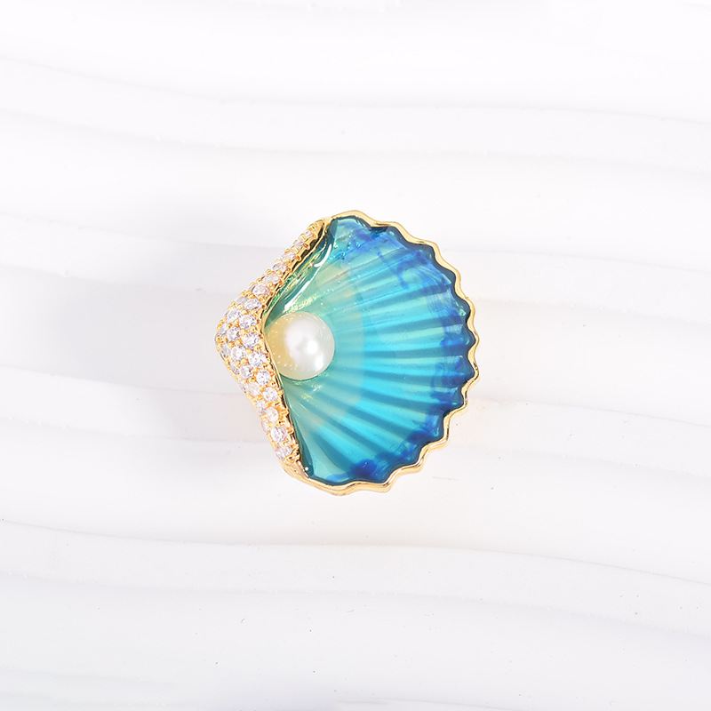 New Enamel Color Shell Brooch Elegant All-match Micro-inlaid Zirconium Freshwater Pearl Traceless Magnetic Buckle Corsage Accessories