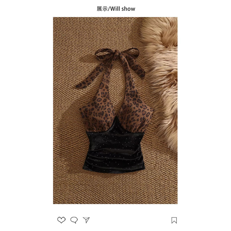 American-Style Leopard Print Halter Neck Tank Top for Women, Trendy and Cool, Slim-Fit Design Top American-Style Leopard Print Halter Neck Tank Top for Women, Trendy and Cool, Slim-Fit Design Top