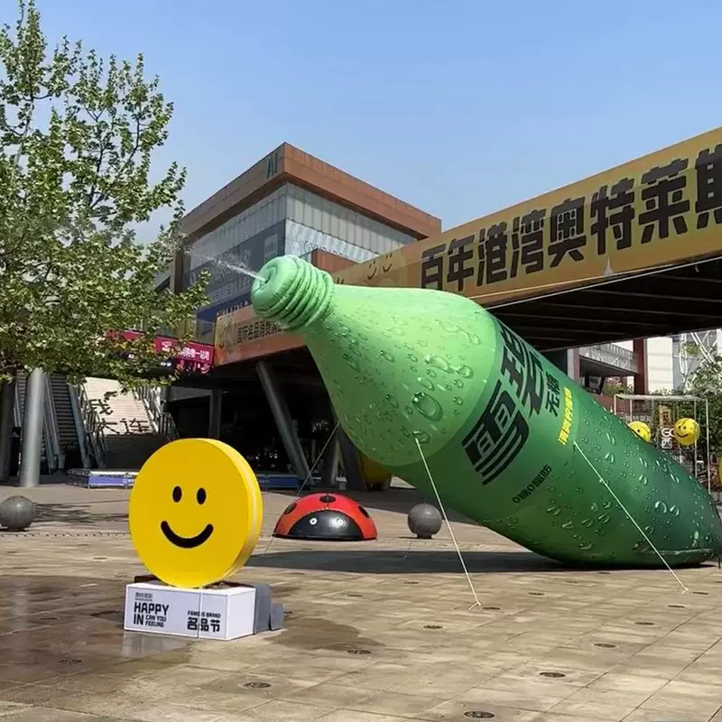 巨型充气笑脸雪碧模型商业活动吸睛户外商业美陈广告气模道具展览