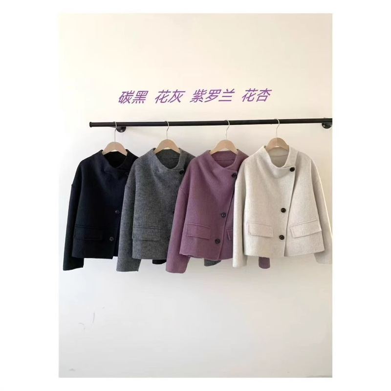 2025 Autumn and Winter Classy Personalized Double-Sided Wool Outwear for Women Petite Short Stand-Up Collar Loose Wool Outwear 2025 Autumn and Winter Classy Personalized Double-Sided Wool Outwear for Women Petite Short Stand-Up Collar Loose Wool Outwear