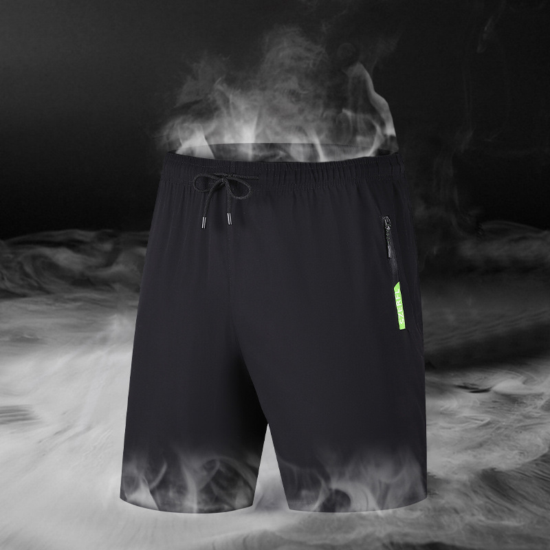 Nuevos pantalones deportivos elásticos de verano, bolsillo con cremallera, pantalones de secado rápido de cinco puntos, pantalones de gimnasio delgados transpirables de hielo image 2