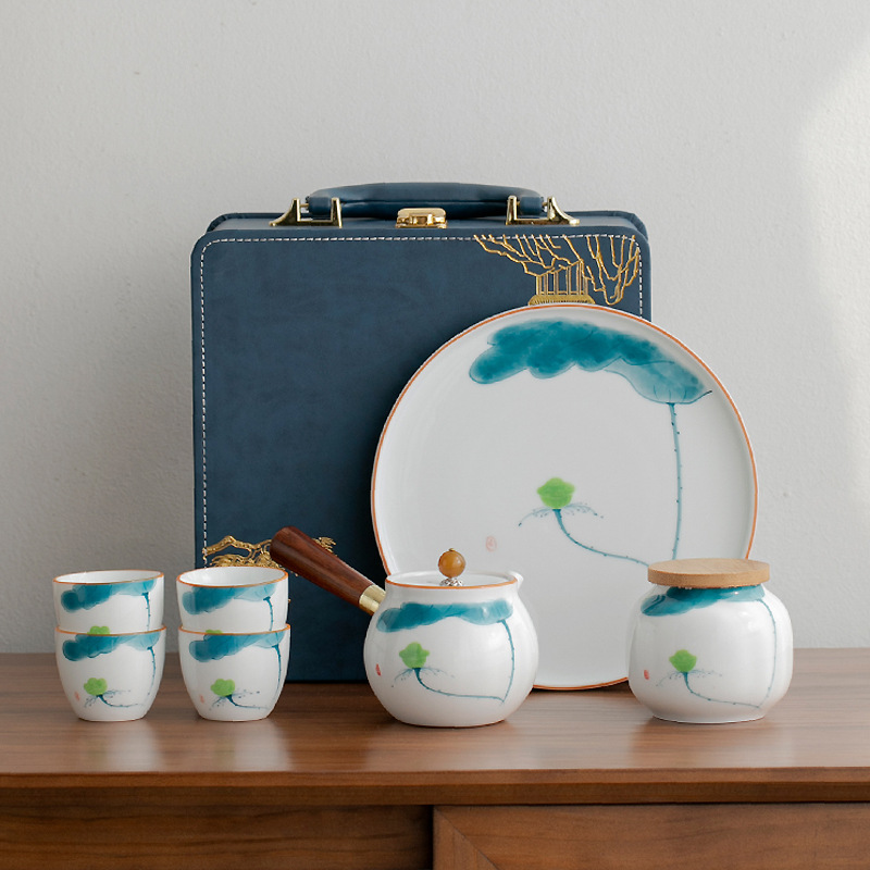 Hand-painted Ceramic Tea Pot and Set Travel Tea Set, Complete Home Carry-on Outdoor Camping Tea Pot Holder