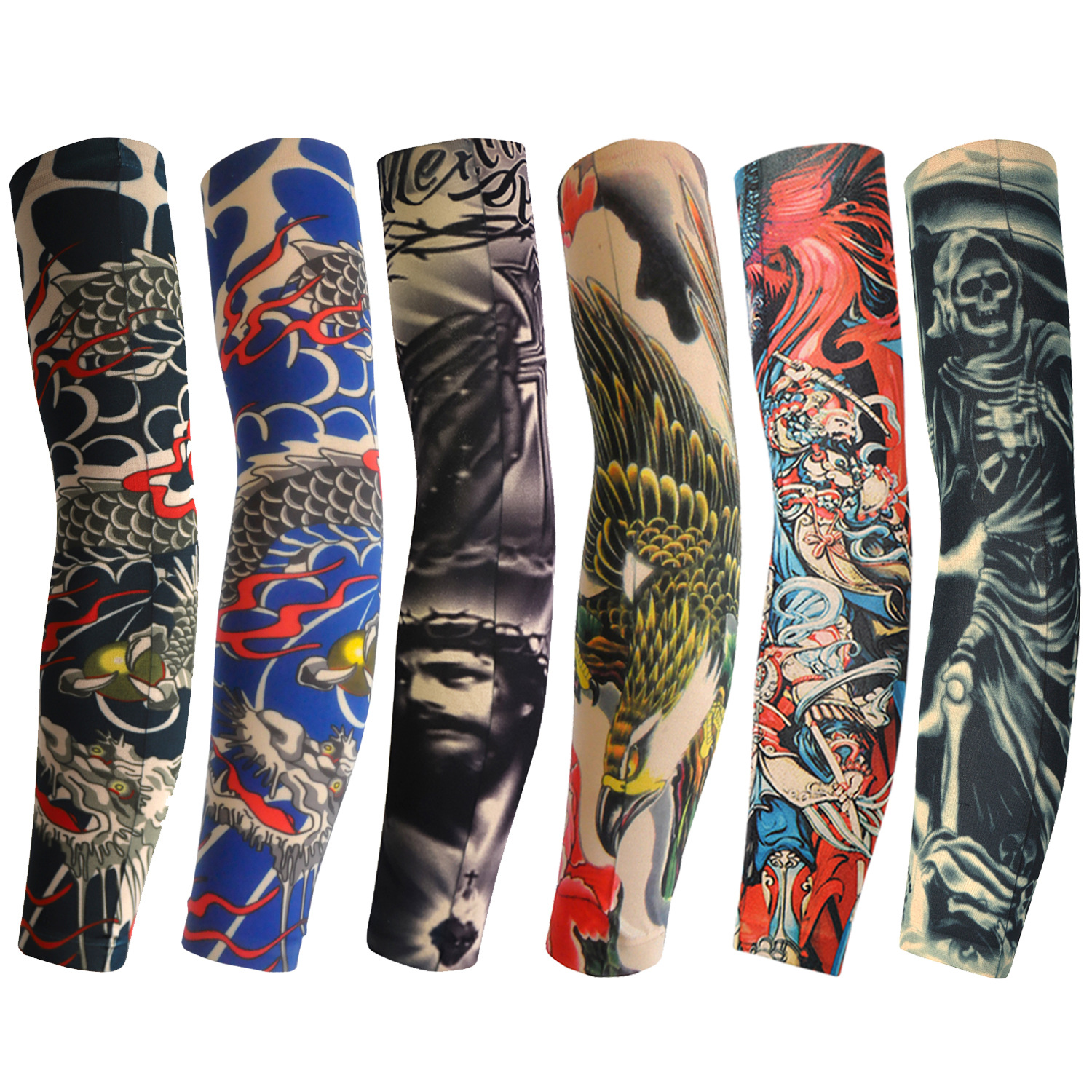6PCS Set of Seamless Floral Arm Tattoo Sleeves for Outdoor Cycling, Sun Protection Sleeves, Cycling Tattoo Sleeves, Cross-Border