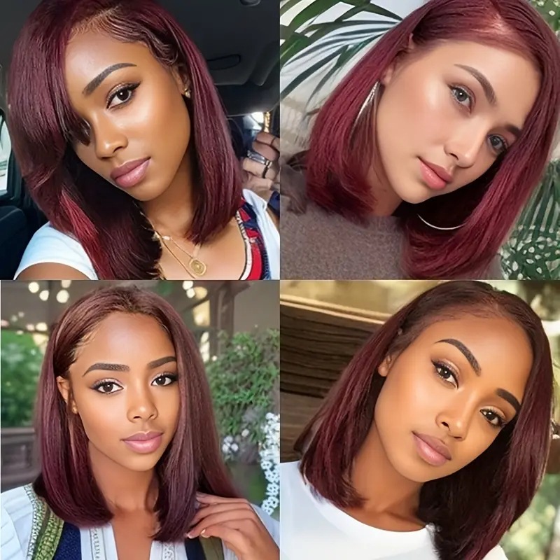 Synthetic Lace Front Bob Wig Medium Length Centre Parting Natural_voghion.com
