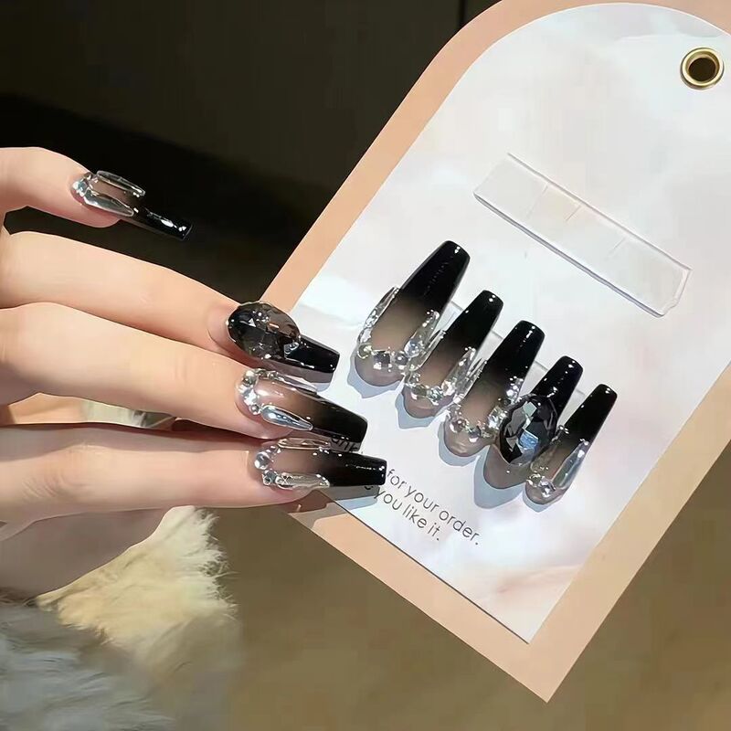 10 pieces of hand-worn nail nail stickers finished nail stickers fake nails long hot girls sweet cool black nail stickers 10 pieces of hand-worn nail nail stickers finished nail stickers fake nails long hot girls sweet cool black nail stickers