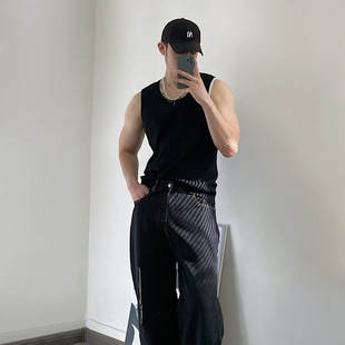 Sleeveless Waistcoat T-shirt Loose Sports Casual T Fashion Brand Men's Fashion Knitted Vest Retro Street New American Style Summer
