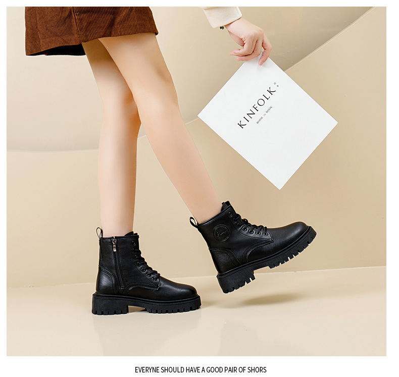 British Style Women's Leather Ankle Boots With Thick Sole_voghion.com