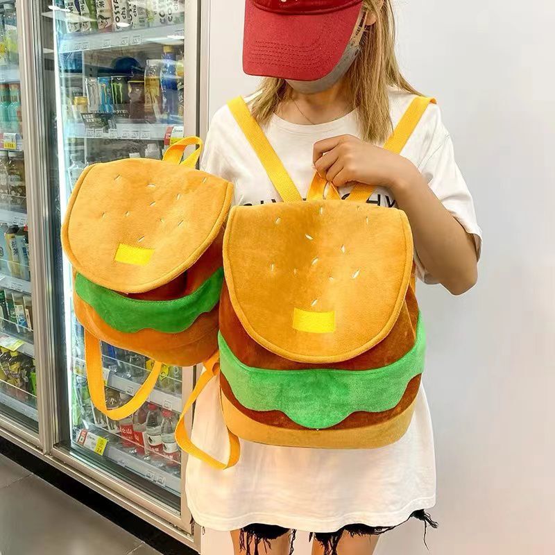 Lazy Xiaohongshu Style Hamburger Backpack, Cute Cartoon Small Backpack, Large Capacity, Fresh and Sweet Campus Style Lazy Xiaohongshu Style Hamburger Backpack, Cute Cartoon Small Backpack, Large Capacity, Fresh and Sweet Campus Style