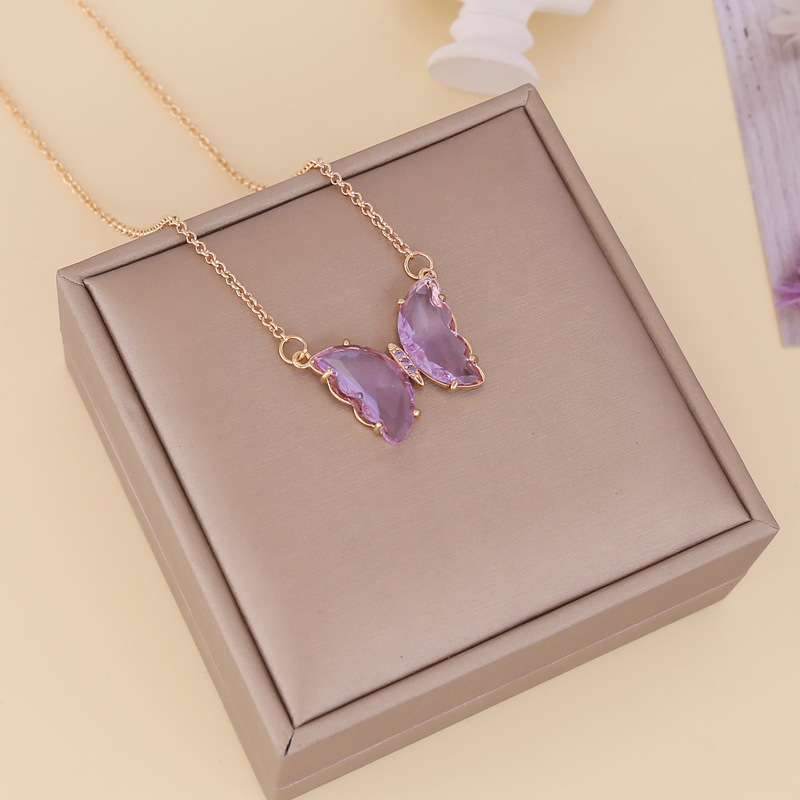 Bijou transfrontalier européen et américain : collier papillon en verre multicolore pour femme, créatif et polyvalent._voghion.com
